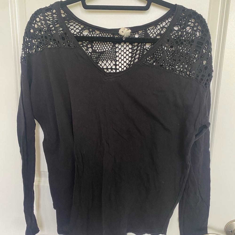 We The Free Black Crochet Detail Top